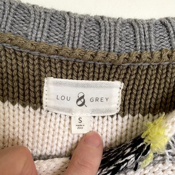 Lou & Grey Green White Striped Fringe Time Pullover Sweater Women's Small - Picture 6 of 8